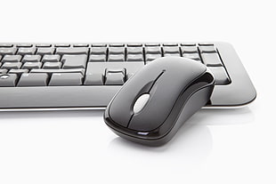 black and gray cordless computer mouse and keyboard HD wallpaper